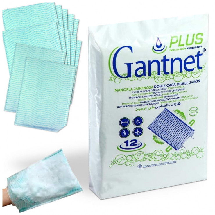 Myjka do ciała Gantnet Plus - "rękawica" dwustronnie nasączona mydłem 12szt
